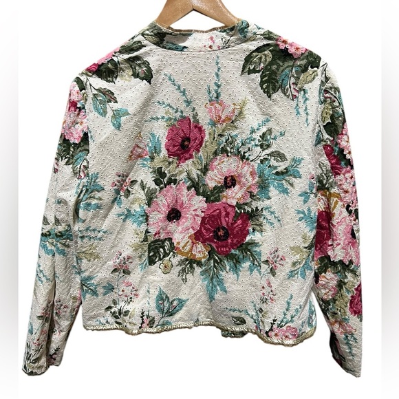 J. Jill Limited Edition Womens L Romantic, Floral Eyelet Statement Open Jacket - Picture 4 of 10